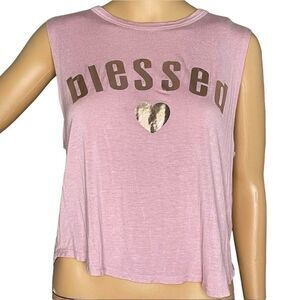 Hippie Chic Pink Sleeveless Croptop Says Blessed In Rose Gold Size Medium
